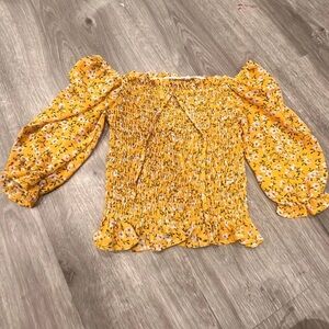 Yellow Floral Smocked Off-Shoulder Crop Top